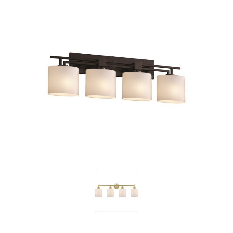 Justice Design Group Fusion 4-Light Matte Black Bathroom Vanity Light with Opal Artisan Glass