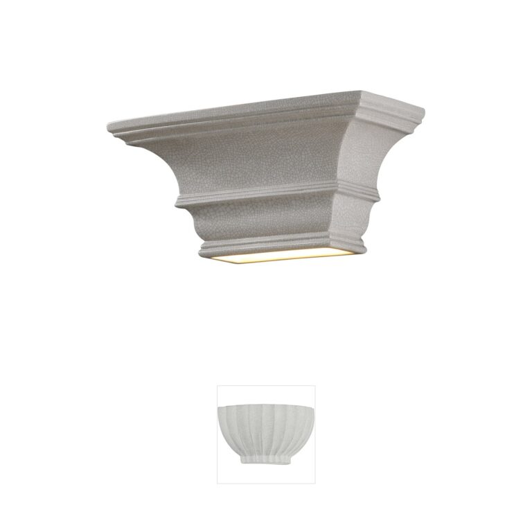 Justice Design Ambiance Rectangular Concave Ceramic Wall Sconce with Glass Shelf in Bisque