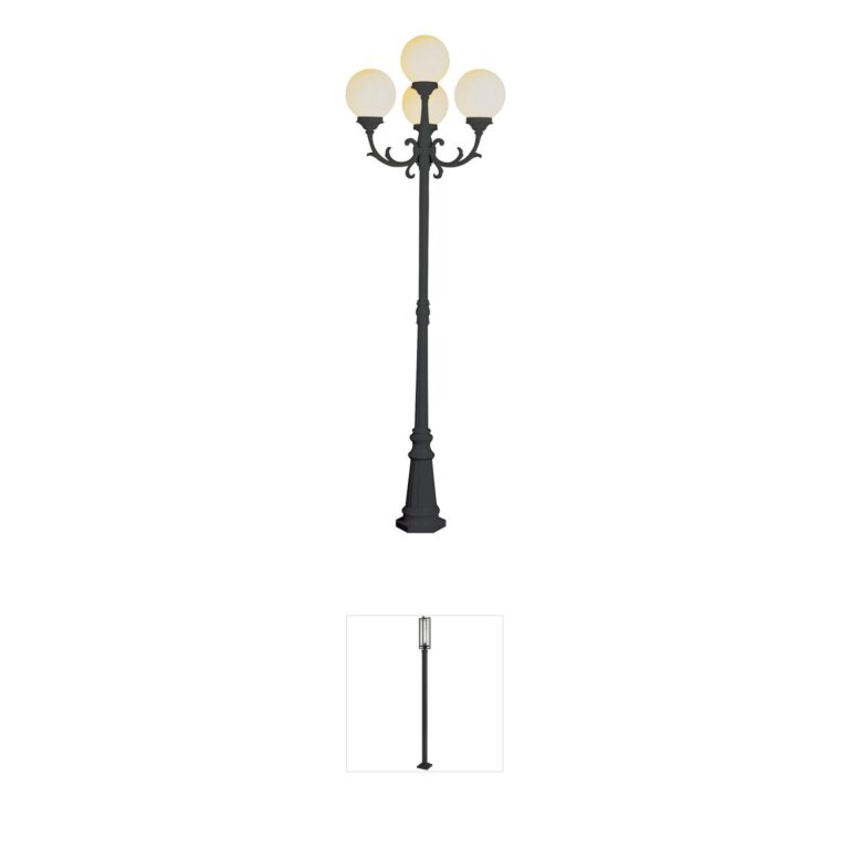 Trans Globe Lighting Wilshire 89-Inch Black 4-Light Outdoor Pole Light with Opal Globes
