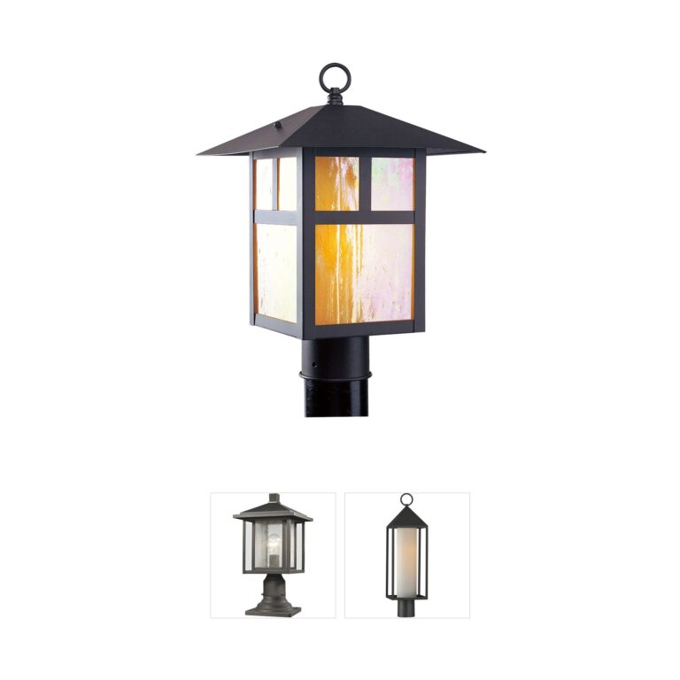 Livex Lighting Montclair Mission Solid Brass Post Light with Iridescent Tiffany Glass