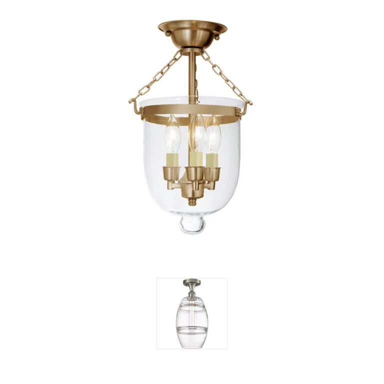JVI Designs Hundi 3-Light Clear Glass Semi-Flush Mount in Rubbed Brass