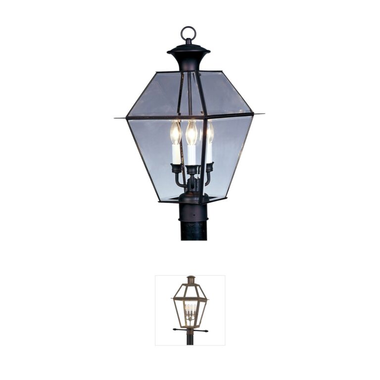 Livex Lighting Westover Hand Crafted Solid Brass 3-Light Outdoor Post Lantern