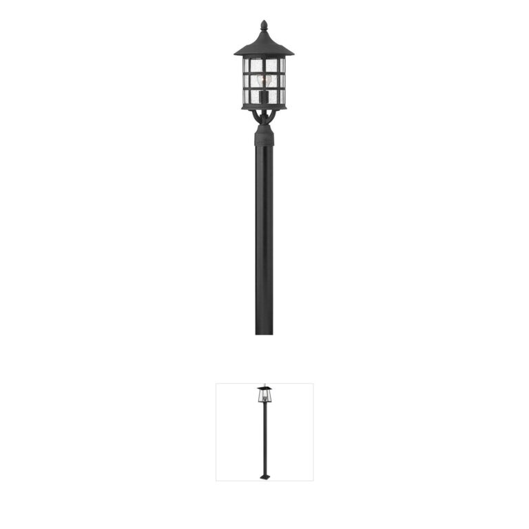 Hinkley Freeport Large Black Aluminum Outdoor Post Lantern with Clear Seedy Glass