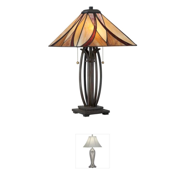 Quoizel Asheville Tiffany Glass Table Lamp with Valiant Bronze Finish