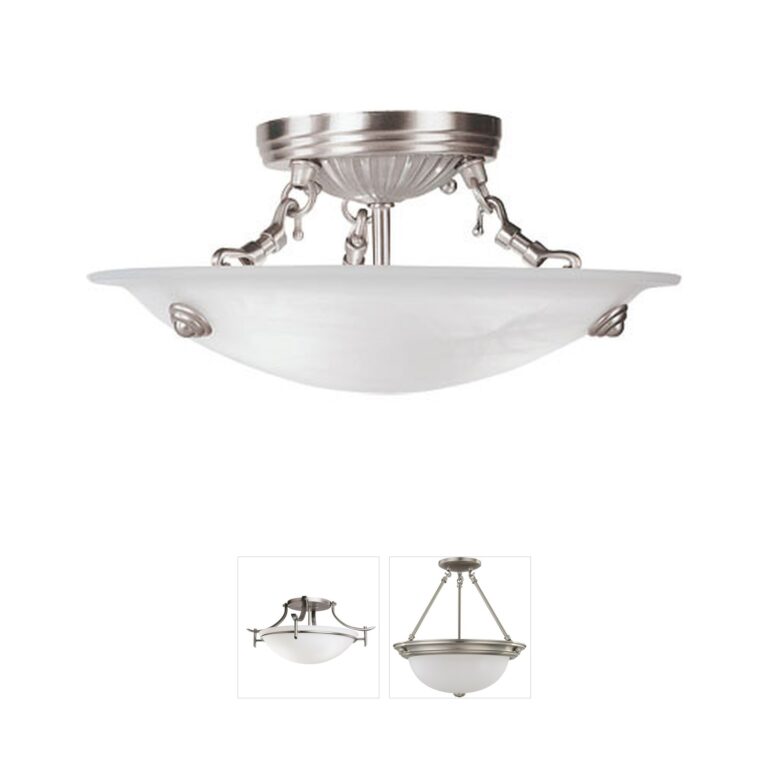 Livex Lighting Oasis 3-Light Brushed Nickel Semi-Flush Mount with White Alabaster Glass