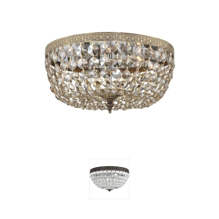 Crystorama Westbury Olde Brass and Golden Teak Hand Cut Crystal Flush Mount