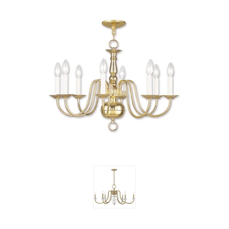 Livex Lighting Williamsburgh 8-Light Polished Brass Steel Chandelier