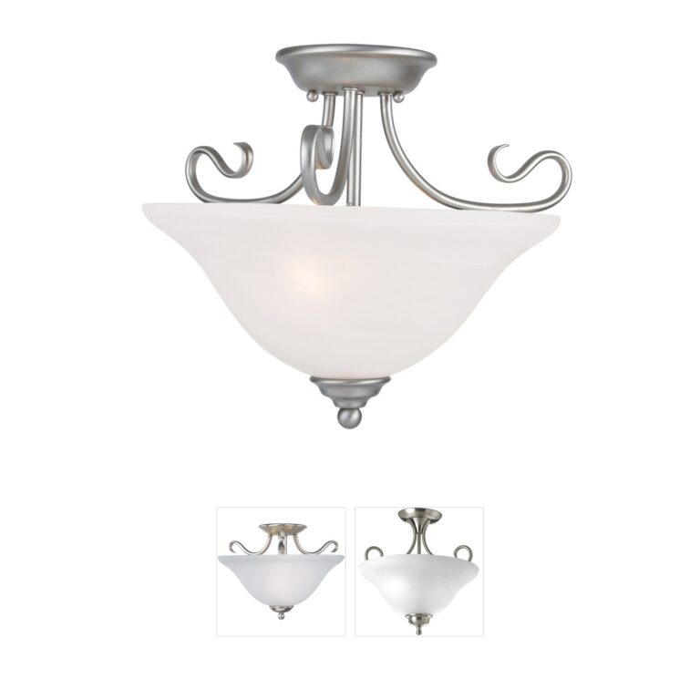 Livex Lighting Coronado Collection Brushed Nickel Semi-Flush Mount with White Alabaster Glass