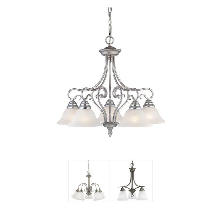 Livex Lighting Coronado Collection Brushed Nickel Chandelier with White Alabaster Glass