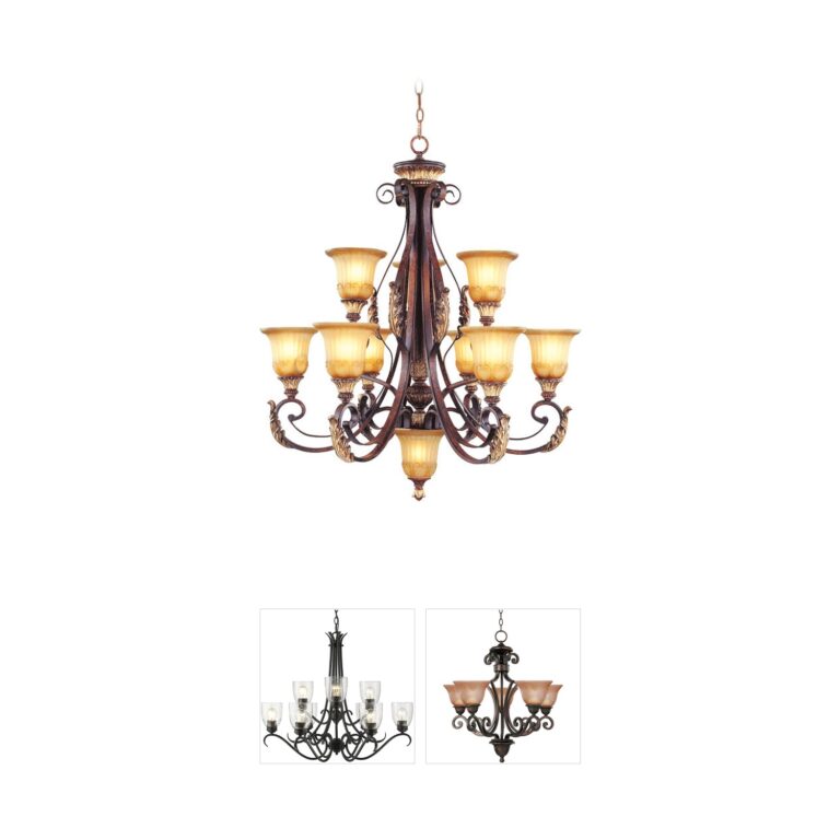 Livex Lighting Villa Verona 10-Light Verona Bronze Chandelier with Rustic Art Glass
