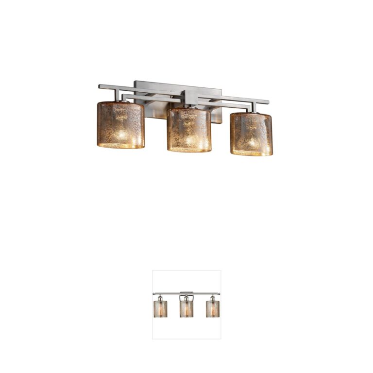 Justice Design Fusion 3-Light Mercury Glass Vanity in Brushed Nickel