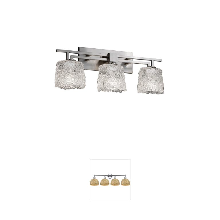 Justice Design Group Veneto Luce 3-Light Lace Venetian Glass Bath Bar in Brushed Nickel
