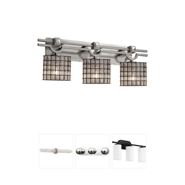 Justice Design Group Wire Glass 3-Light Bath Bar in Brushed Nickel with Grid and Clear Bubble Glass