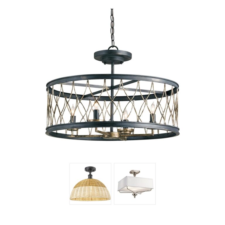 Currey & Company Crisscross French Black Wrought Iron Semi-Flush Mount