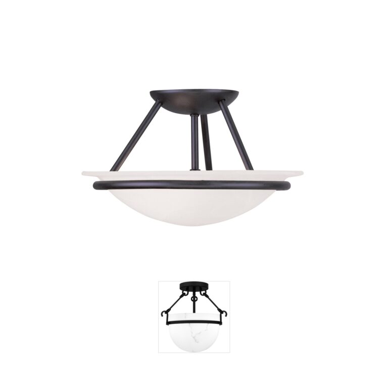 Livex Lighting Newburgh Black Semi-Flush Mount with White Alabaster Glass