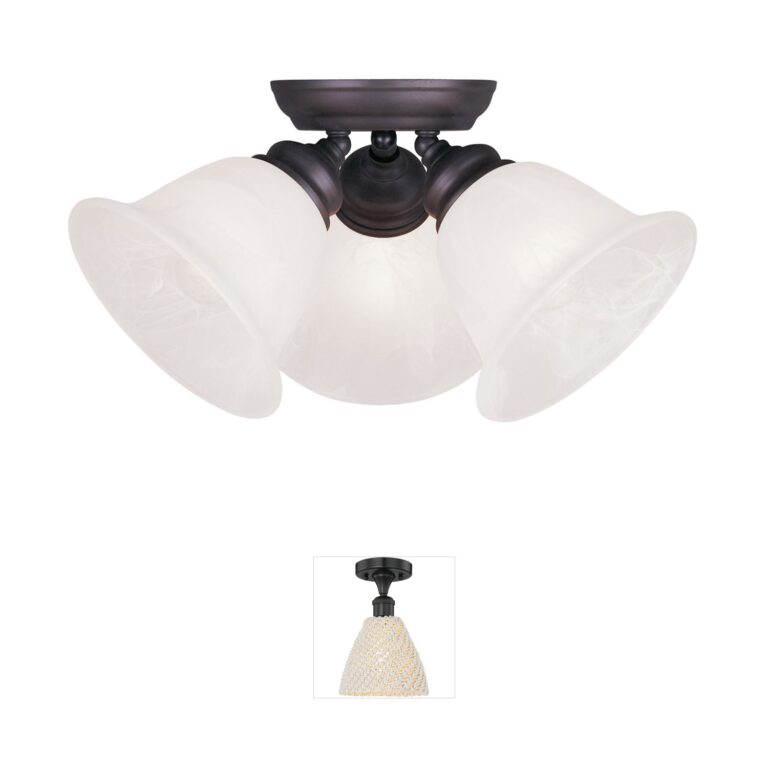 Livex Lighting Essex 3-Light Bronze Semi-Flush Mount with White Alabaster Glass