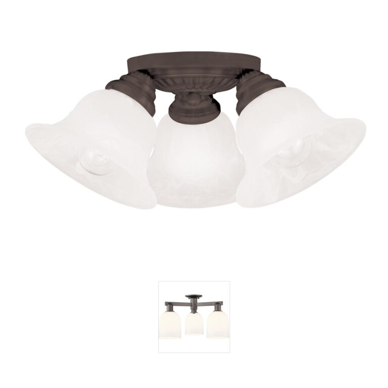 Livex Lighting Edgemont Bronze Semi-Flush Mount with White Alabaster Glass