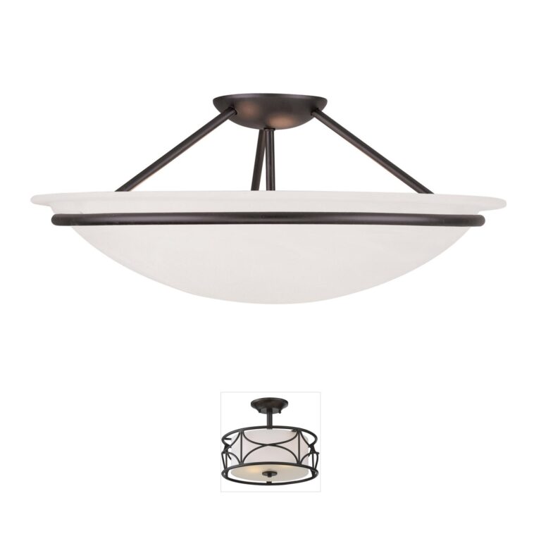 Livex Lighting Newburgh 3-Light Black Semi-Flush Mount with White Alabaster Glass