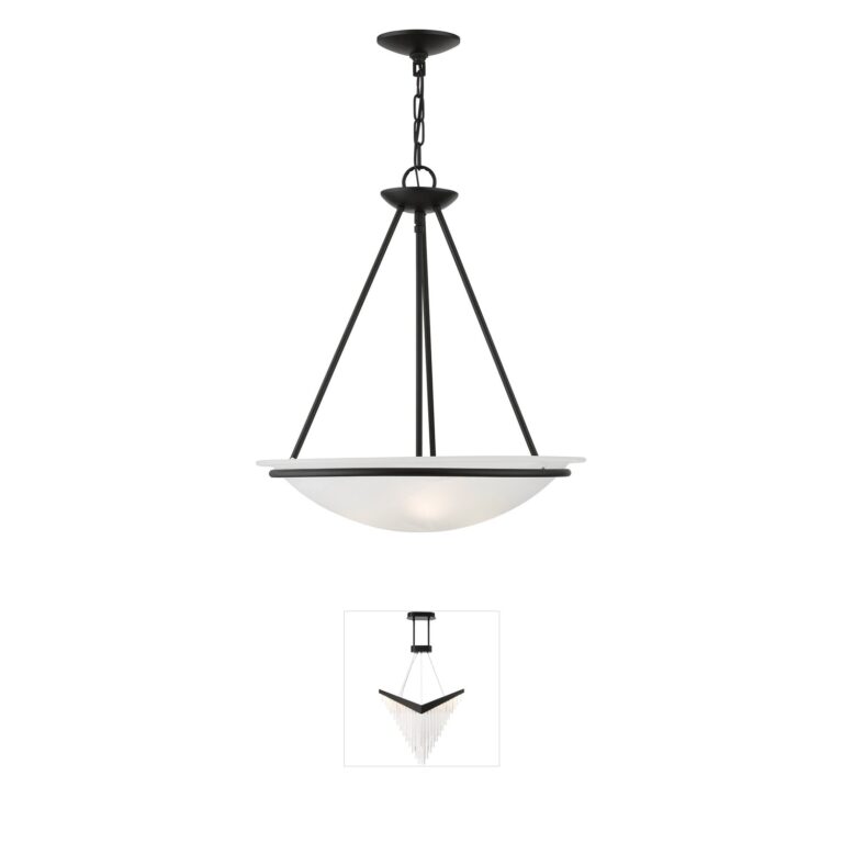 Livex Lighting Newburgh 3-Light Black Pendant Chandelier with White Alabaster Glass