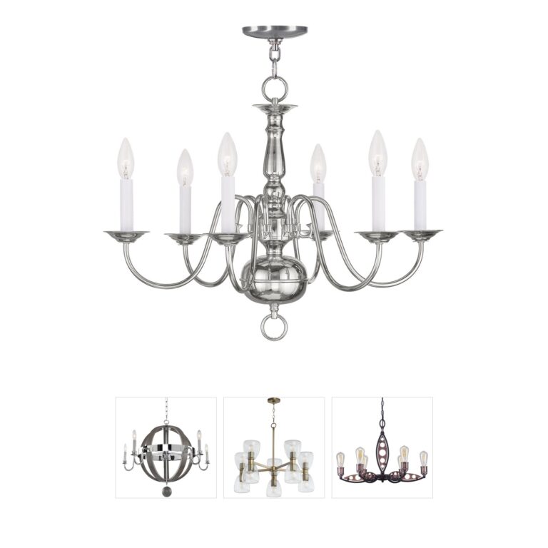 Livex Lighting Williamsburgh 6-Light Polished Nickel Steel Chandelier
