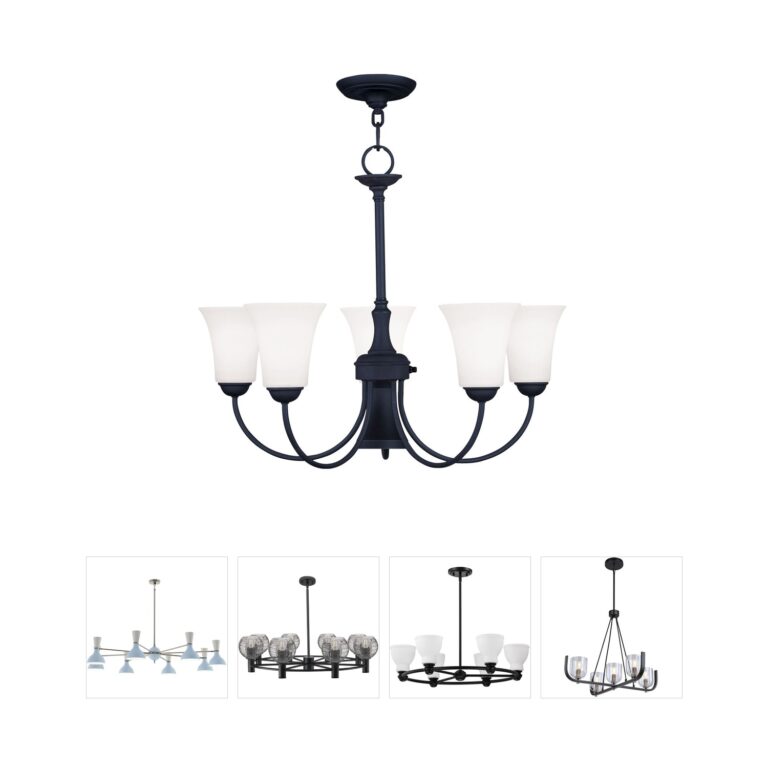 Livex Lighting Ridgedale Black Steel Chandelier with Opal Glass