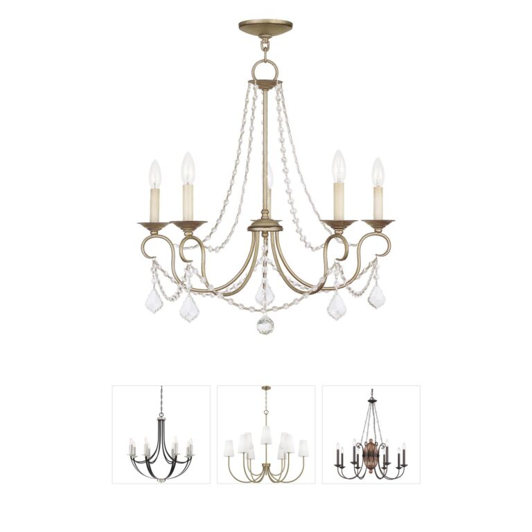 Livex Lighting Pennington 5-Light Crystal Chandelier in Antique Silver Leaf