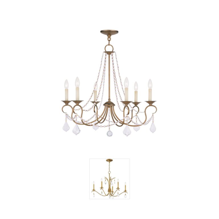 Livex Lighting Pennington 6-Light Antique Gold Leaf Chandelier with Clear Crystals