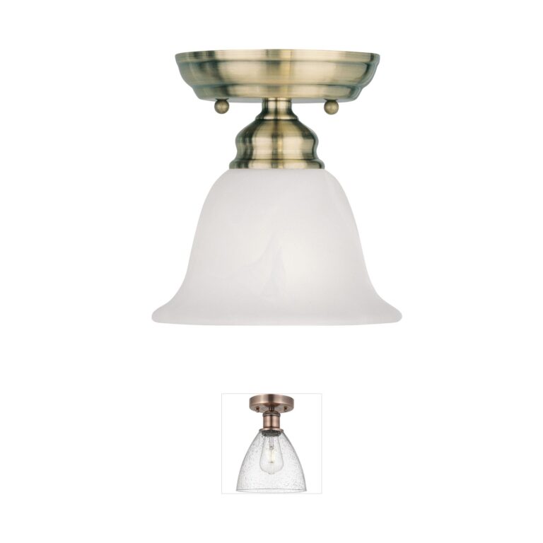 Livex Lighting Essex Antique Brass and White Alabaster Glass Semi-Flush Mount