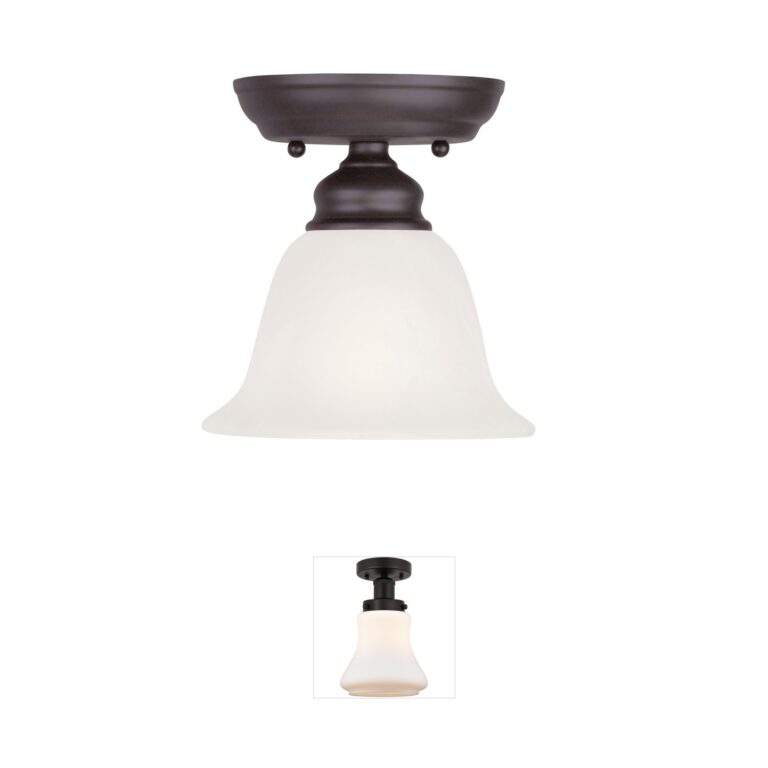 Livex Lighting Essex Bronze Semi-Flush Mount with White Alabaster Glass