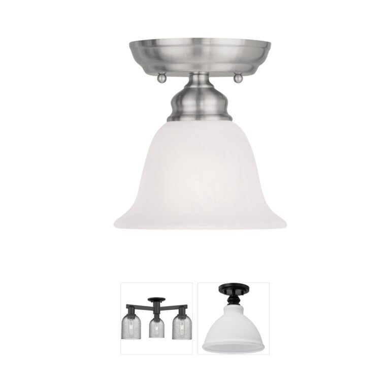 Livex Lighting Essex Collection Brushed Nickel Semi-Flush Mount with White Alabaster Glass
