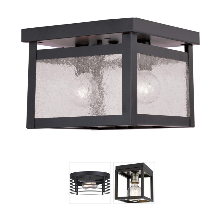Livex Lighting Milford Collection Bronze & Seeded Glass Flush Mount