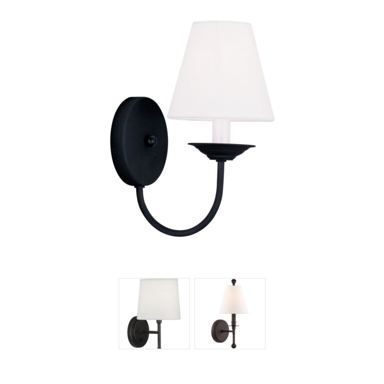 Livex Lighting Mendham Black Steel Wall Sconce with Hand-Made Off-White Shade