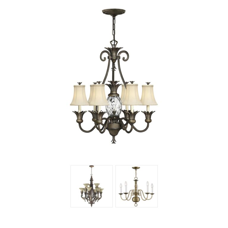 Hinkley Plantation Pearl Bronze Chandelier with Ivory Silk Shades