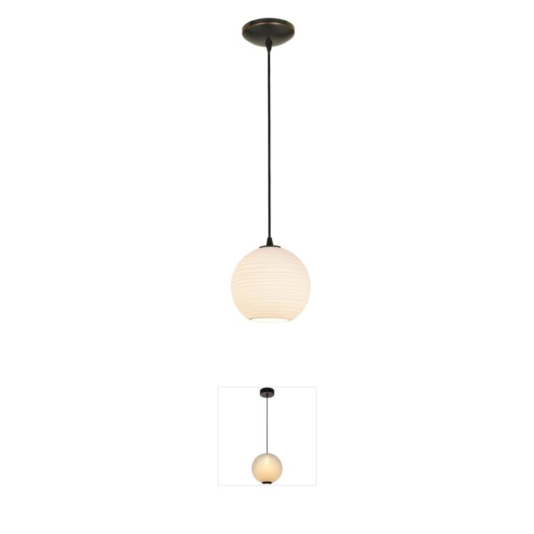 Access Lighting Japanese Lantern Oil Rubbed Bronze Pendant with White Lined Glass