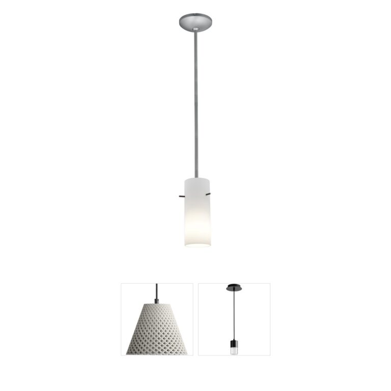 Access Lighting Cylinder Brushed Steel & Opal Glass Pendant