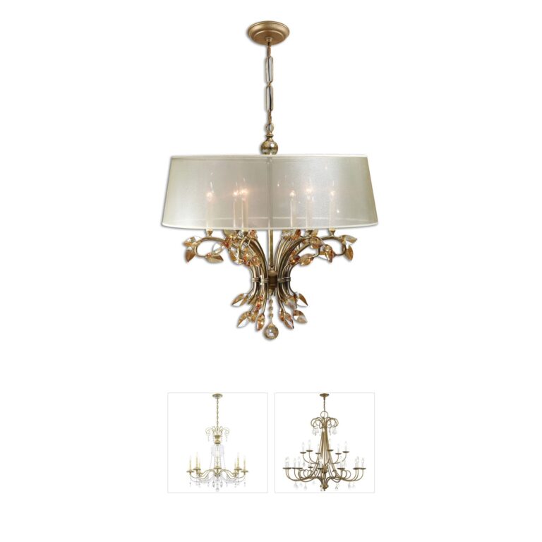 Uttermost Alenya Burnished Gold Chandelier with Crystal Leaves