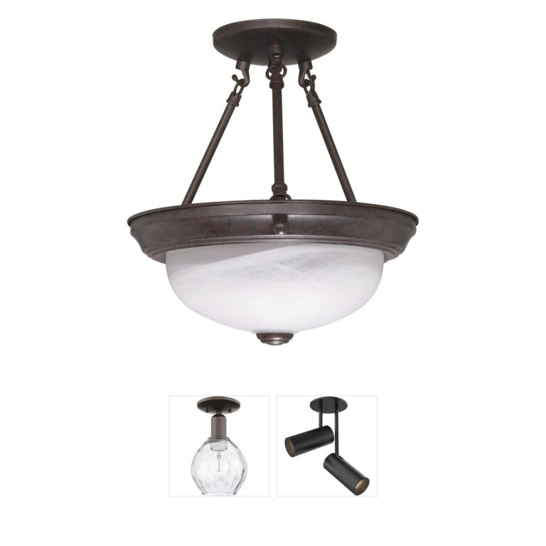 Nuvo Brentwood 2-Light Old Bronze Semi-Flush Mount with Alabaster Glass