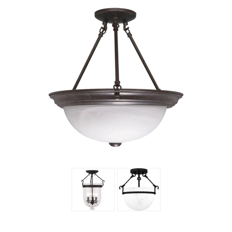 Nuvo Brentwood Old Bronze Semi-Flush Mount with Alabaster Glass