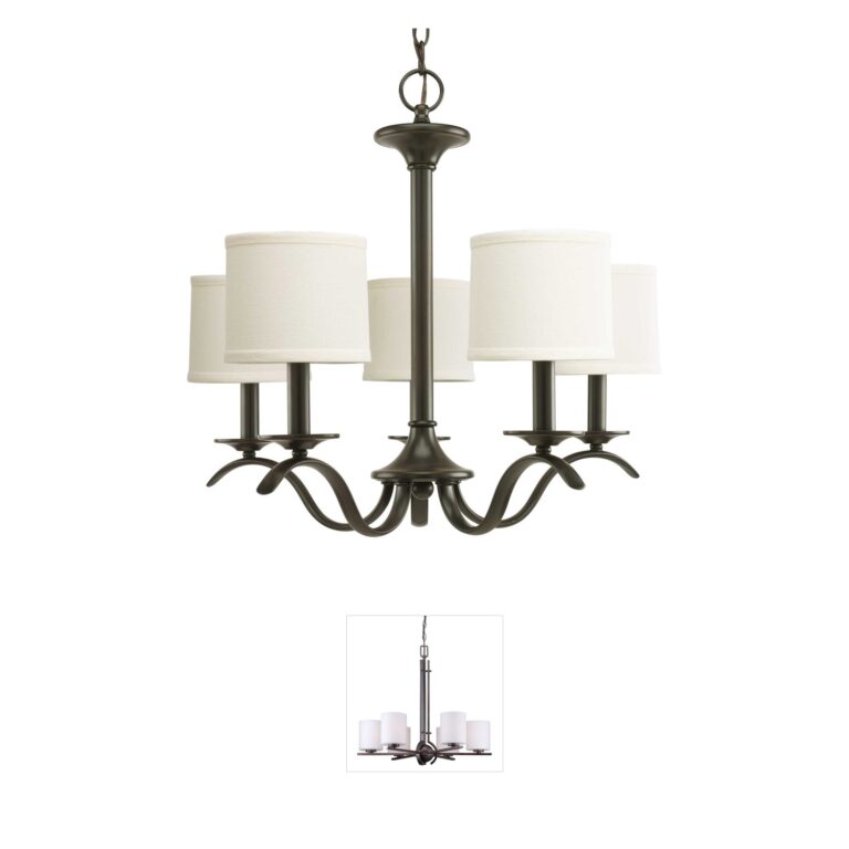 Progress Inspire Antique Bronze Chandelier with Off-White Linen Shades