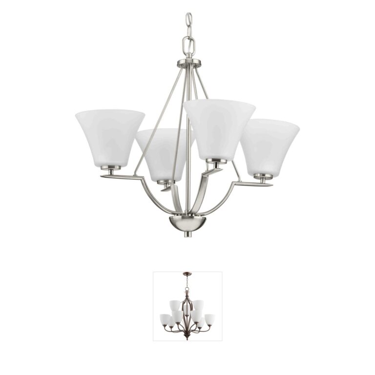Progress Lighting Bravo 4-Light Brushed Nickel Chandelier with Etched Glass