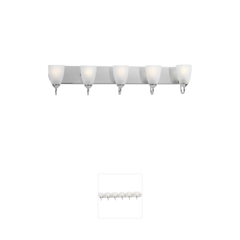 Progress Lighting Gather Collection 36-Inch 5-Light Polished Chrome Bath Vanity with Etched Glass