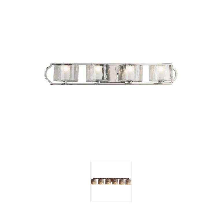 Progress Caress Polished Nickel Four-Light Vanity with Clear Water Glass