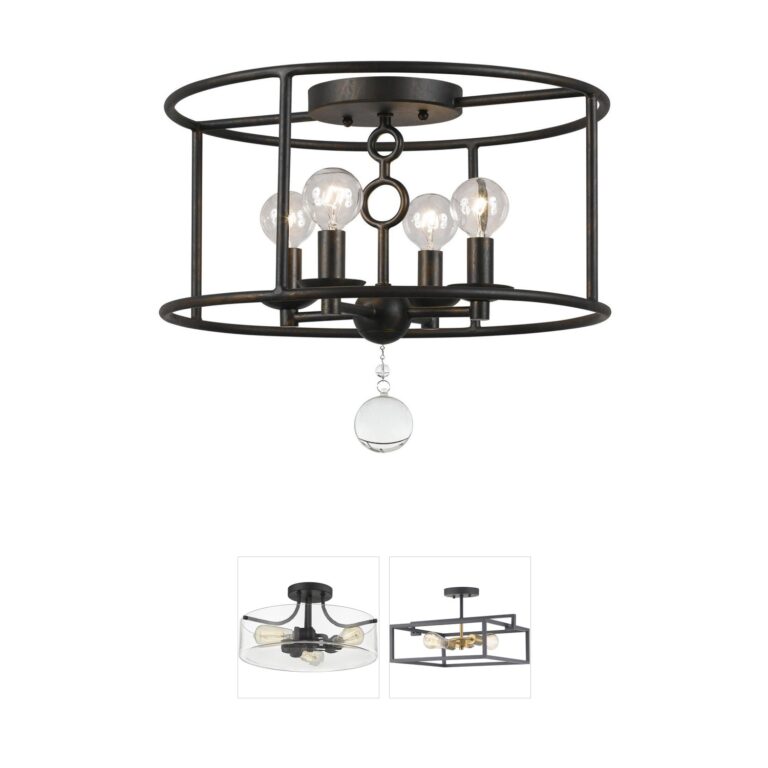 Crystorama Cameron English Bronze 4-Light Semi-Flush Mount with Clear Glass Drops