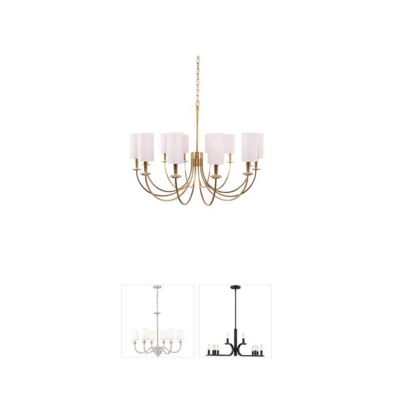 Hudson Valley Mason 12-Light Aged Brass Chandelier with White Faux Silk Shades