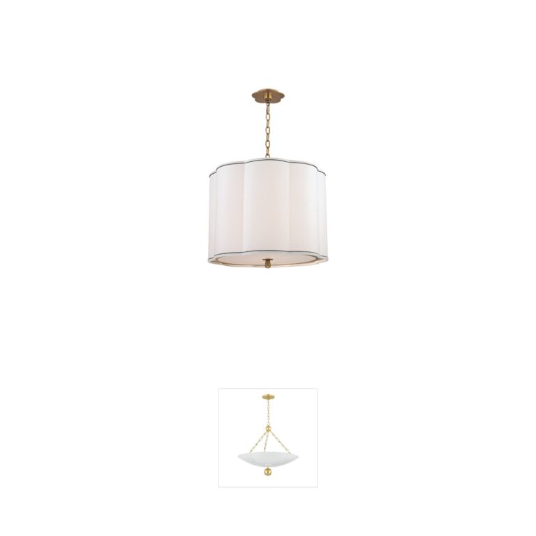 Hudson Valley Sweeny 20-Inch Aged Brass Pendant with Navy Trim Faux Silk Shade