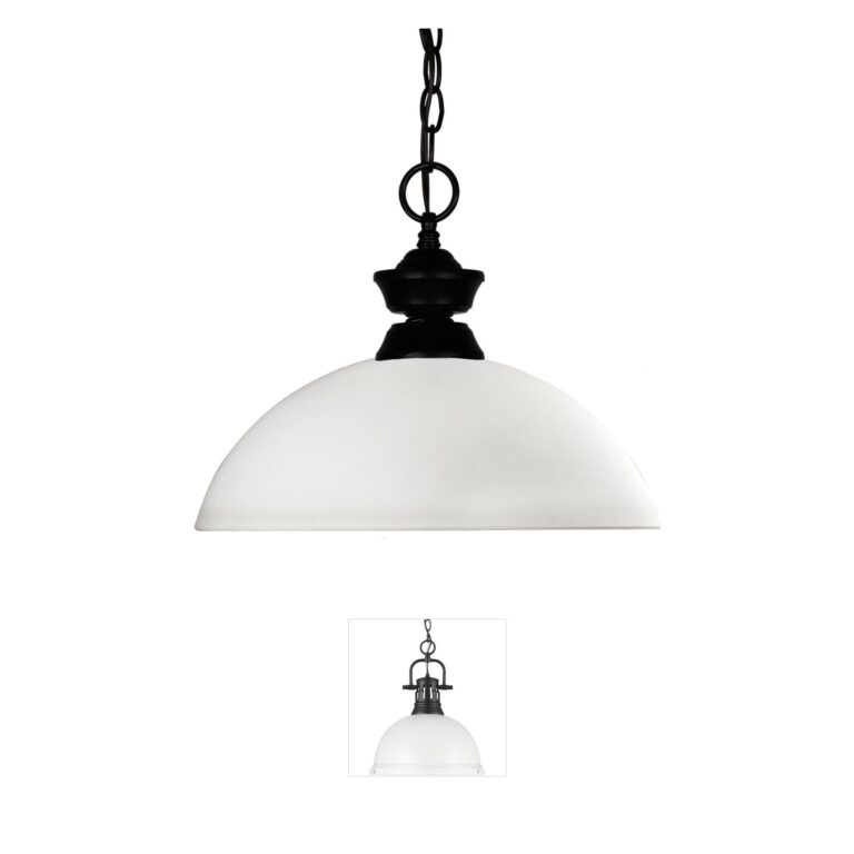 Z-Lite Shark Matte Black 1-Light Pendant with Matte Opal Glass