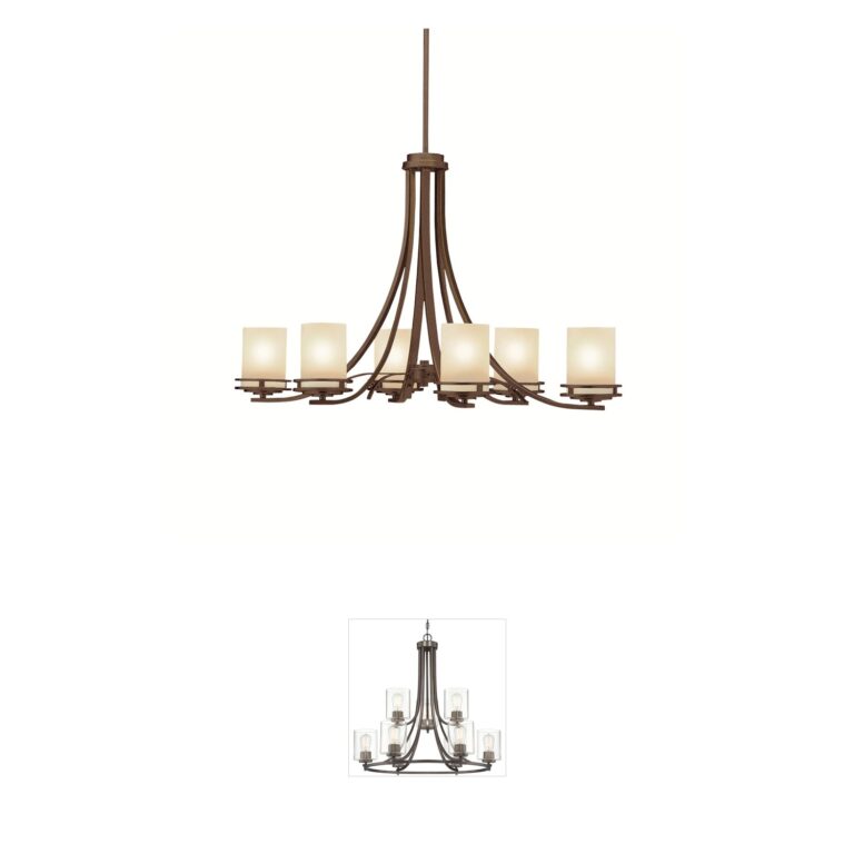 Kichler Hendrik 6-Light Linear Chandelier in Olde Bronze with Light Umber Glass