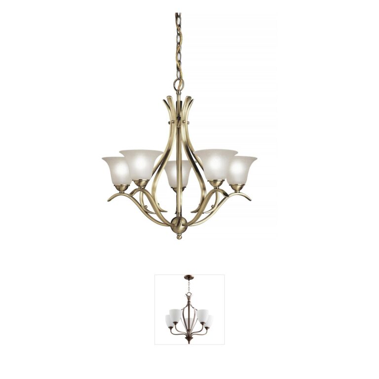 Kichler Dover 5-Light Antique Brass Chandelier with Etched Seeded Glass