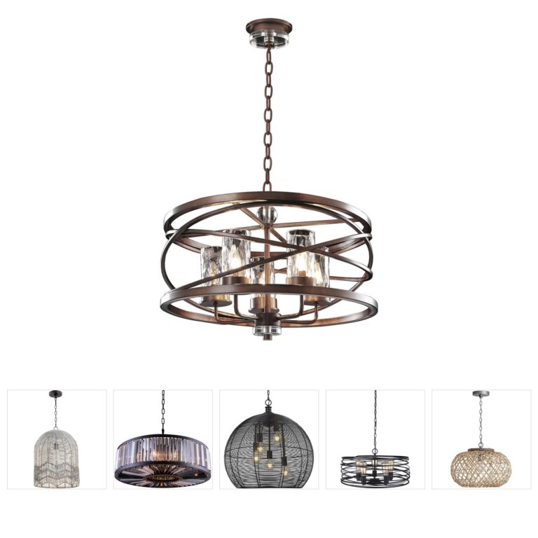 Kalco Eternity Wrought Iron and Crystal 5-Light Pendant