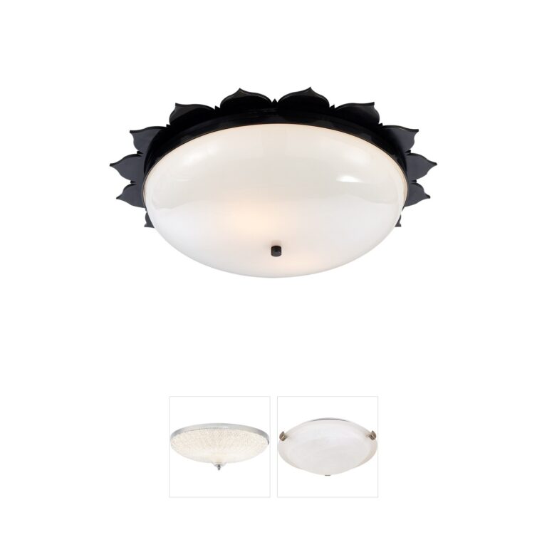 Visual Comfort Signature Collection Alexa Hampton Rachel Gun Metal Flush Mount with White Glass
